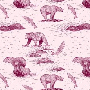 Grizzly Bears Fishing for Salmon (Pink and Plum) – Small Scale