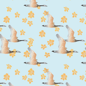 Canadian geese and marigolds