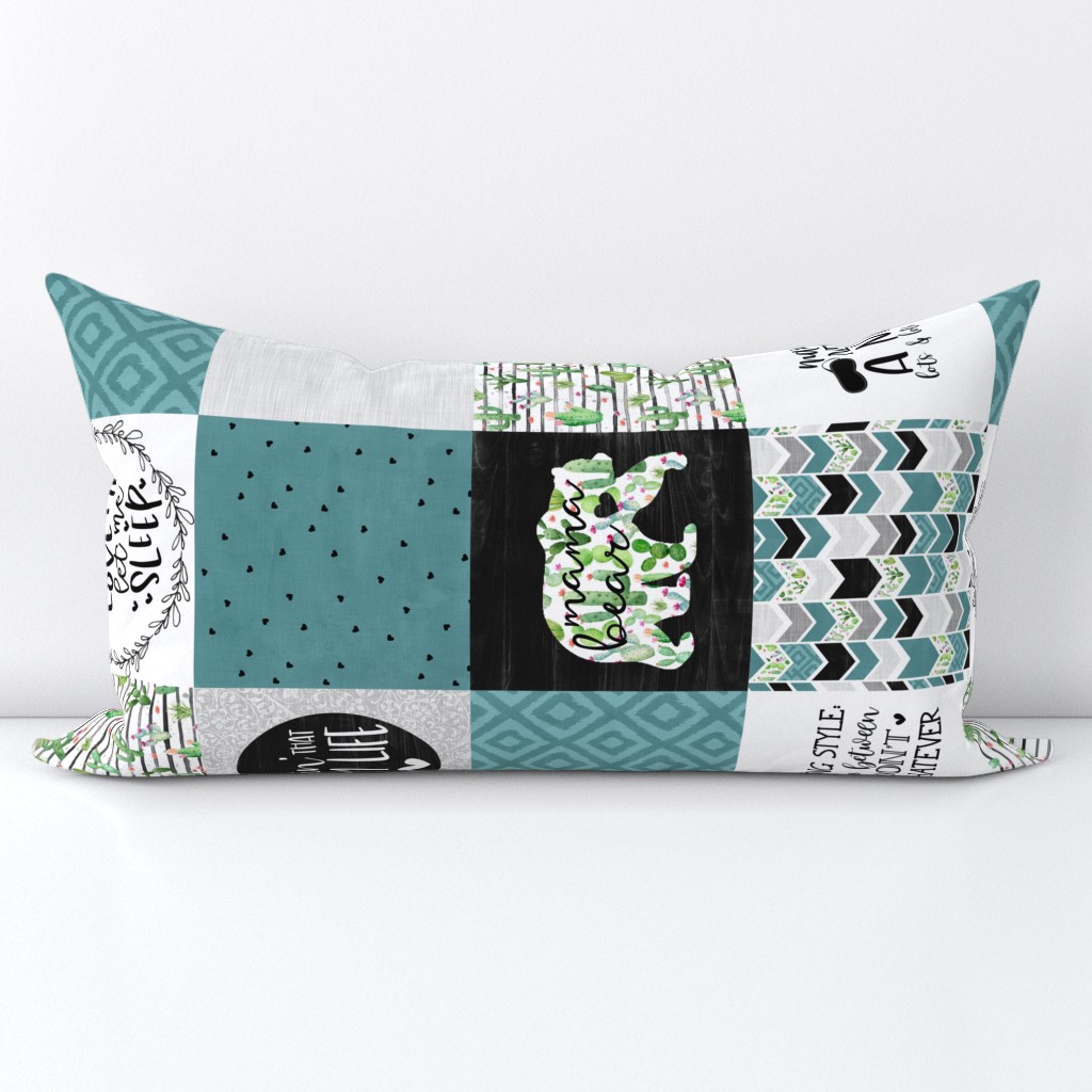 MomLife//Naps//Cactus - Turquoise - Wholecloth Cheater Quilt - Rotated