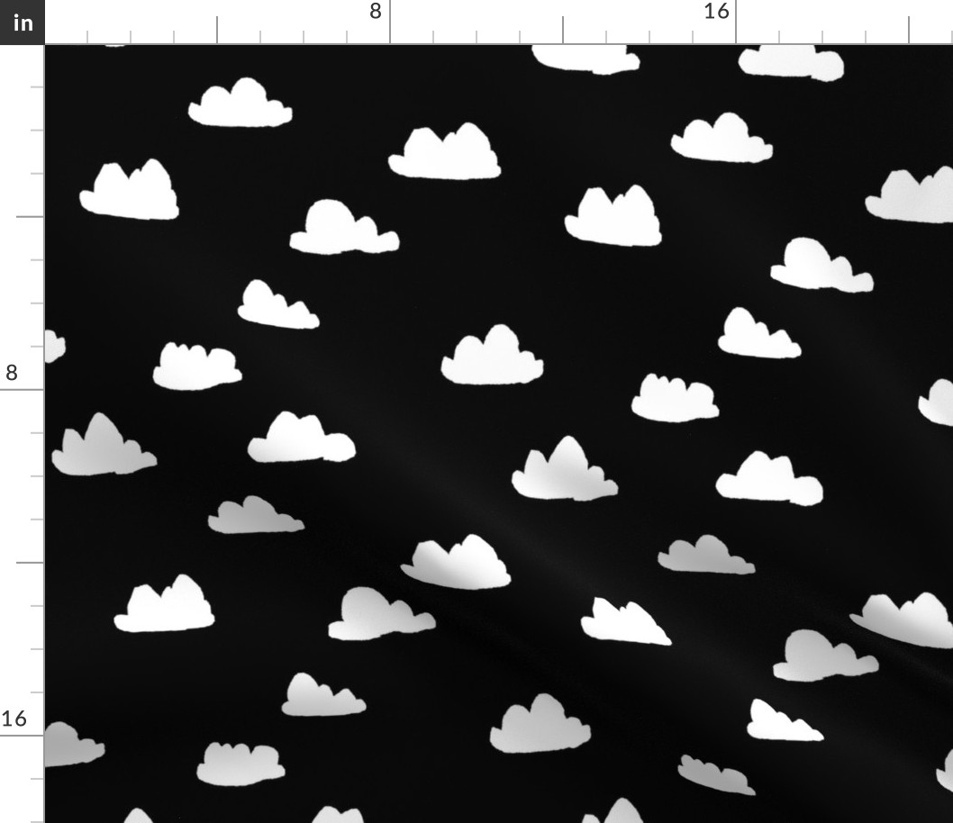 clouds // black and white trendy minimal cool scandi nursery fabric for textiles and nursery decor