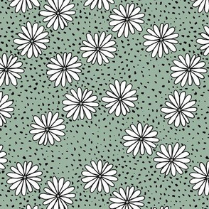 Daisies & Spots - minimalust girly viintage boho summer white on sage green