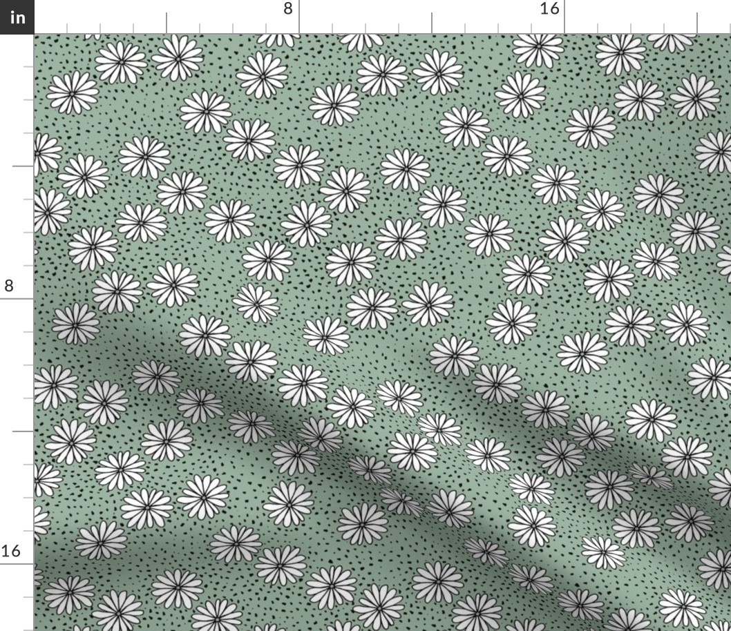 Daisies & Spots - minimalust girly viintage boho summer white on sage green