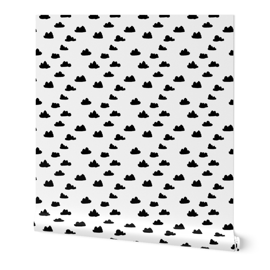 clouds // black and white cool scandinavian minimal nursery fabric simple cloud illustration for textiles and home deocr