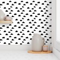 clouds // black and white cool scandinavian minimal nursery fabric simple cloud illustration for textiles and home deocr