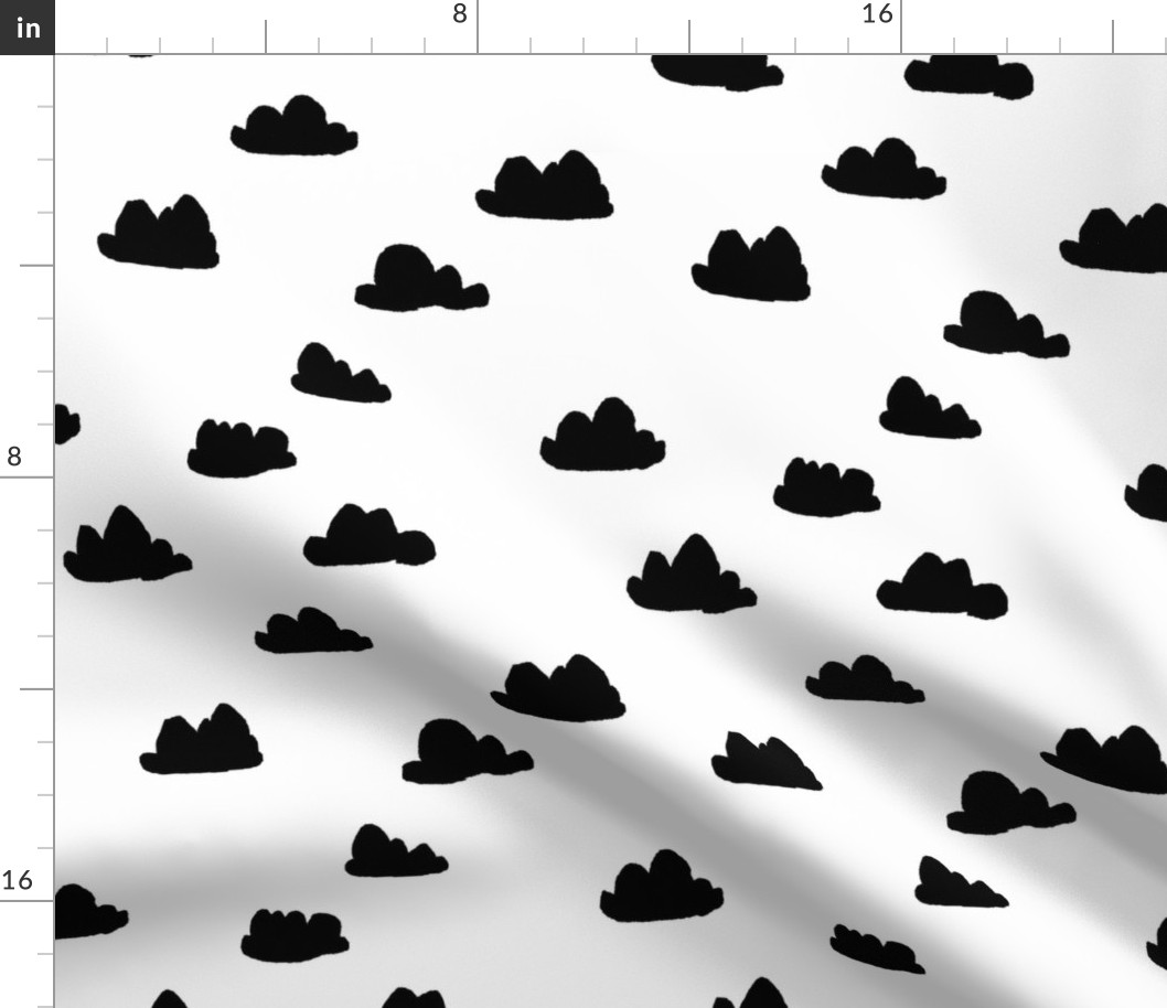 clouds // black and white cool scandinavian minimal nursery fabric simple cloud illustration for textiles and home deocr