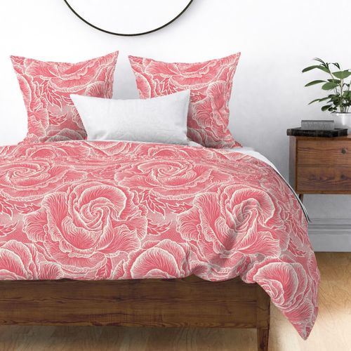 dreamy rose garden bedding - watermelon pink with cream - xlarge