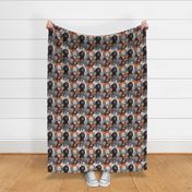 Small scale // Canadian wild geometric animals // grey green background brown bear bull moose beaver bison grey lynx black and white raccoon bear wolf orange foxes