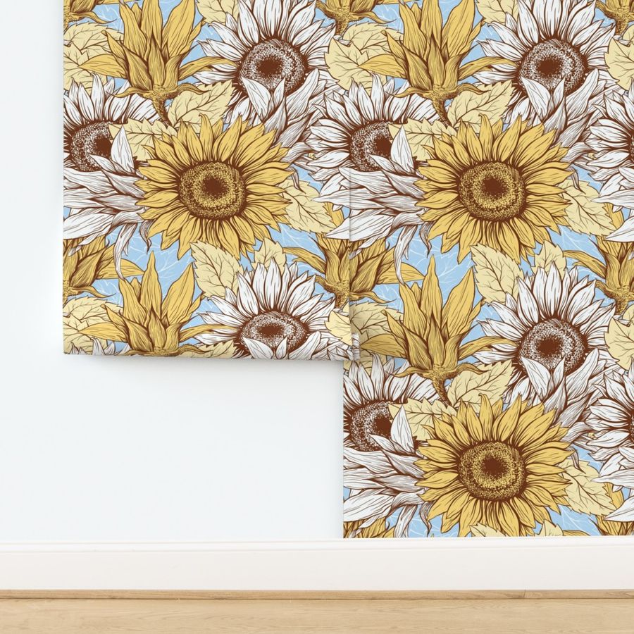  Sunflowers field pastel blue