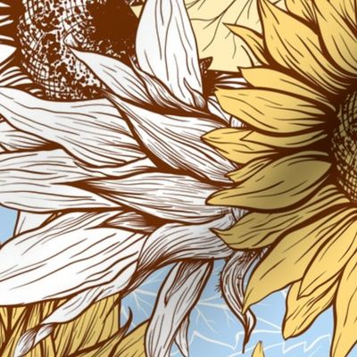  Sunflowers field pastel blue