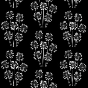 Majestic Agapanthus Sprays - greyscale on black, large 