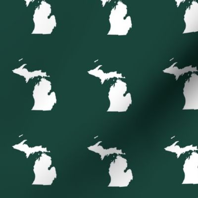 Michigan silhouette - 3" college white on green