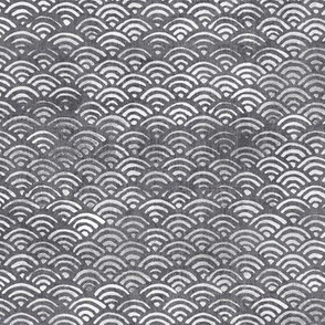 Japanese Block Print Pattern of Ocean Waves (large scale) | Japanese Waves Pattern in Soft Grey, Grey Boho Print, Beach Fabric.