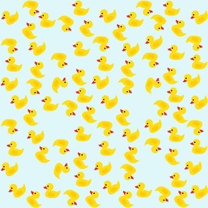 Cute Rubber Duckie on Blue Background