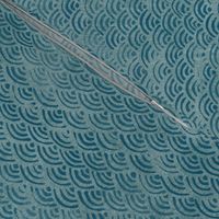 Japanese Block Print Pattern of Ocean Waves (xl scale) | Japanese Waves Pattern in Teal Blue, Blue Green Boho Print, Beach Fabric.