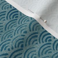 Japanese Block Print Pattern of Ocean Waves (xl scale) | Japanese Waves Pattern in Teal Blue, Blue Green Boho Print, Beach Fabric.