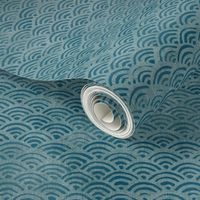 Japanese Block Print Pattern of Ocean Waves (xl scale) | Japanese Waves Pattern in Teal Blue, Blue Green Boho Print, Beach Fabric.