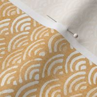 Japanese Block Print Pattern of Ocean Waves (xl scale) | Japanese Waves Pattern in Yellow Ochre, Gold Boho Print, Beach Fabric.
