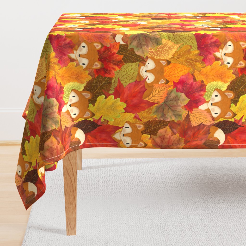 Foxes Hiding in the Fall Leaves -Autumn Fox - Large Scale