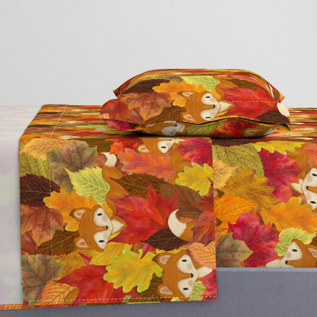 Foxes Hiding in the Fall Leaves -Autumn Fox - Large Scale