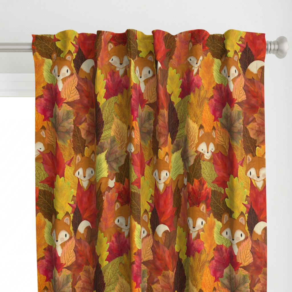 Foxes Hiding in the Fall Leaves -Autumn Fox - Large Scale