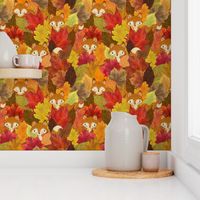 Foxes Hiding in the Fall Leaves -Autumn Fox - Large Scale