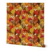 Foxes Hiding in the Fall Leaves -Autumn Fox - Large Scale