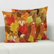 Foxes Hiding in the Fall Leaves -Autumn Fox - Large Scale