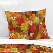 Foxes Hiding in the Fall Leaves -Autumn Fox - Large Scale