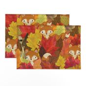 Foxes Hiding in the Fall Leaves -Autumn Fox - Large Scale