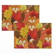 Foxes Hiding in the Fall Leaves -Autumn Fox - Large Scale