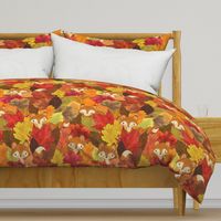 Foxes Hiding in the Fall Leaves -Autumn Fox - Large Scale