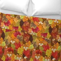 Foxes Hiding in the Fall Leaves -Autumn Fox - Large Scale