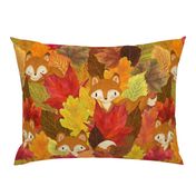 Foxes Hiding in the Fall Leaves -Autumn Fox - Large Scale