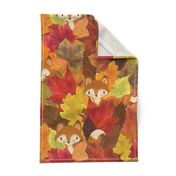 Foxes Hiding in the Fall Leaves -Autumn Fox - Large Scale