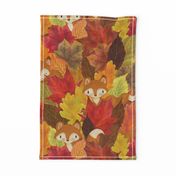 Foxes Hiding in the Fall Leaves -Autumn Fox - Large Scale