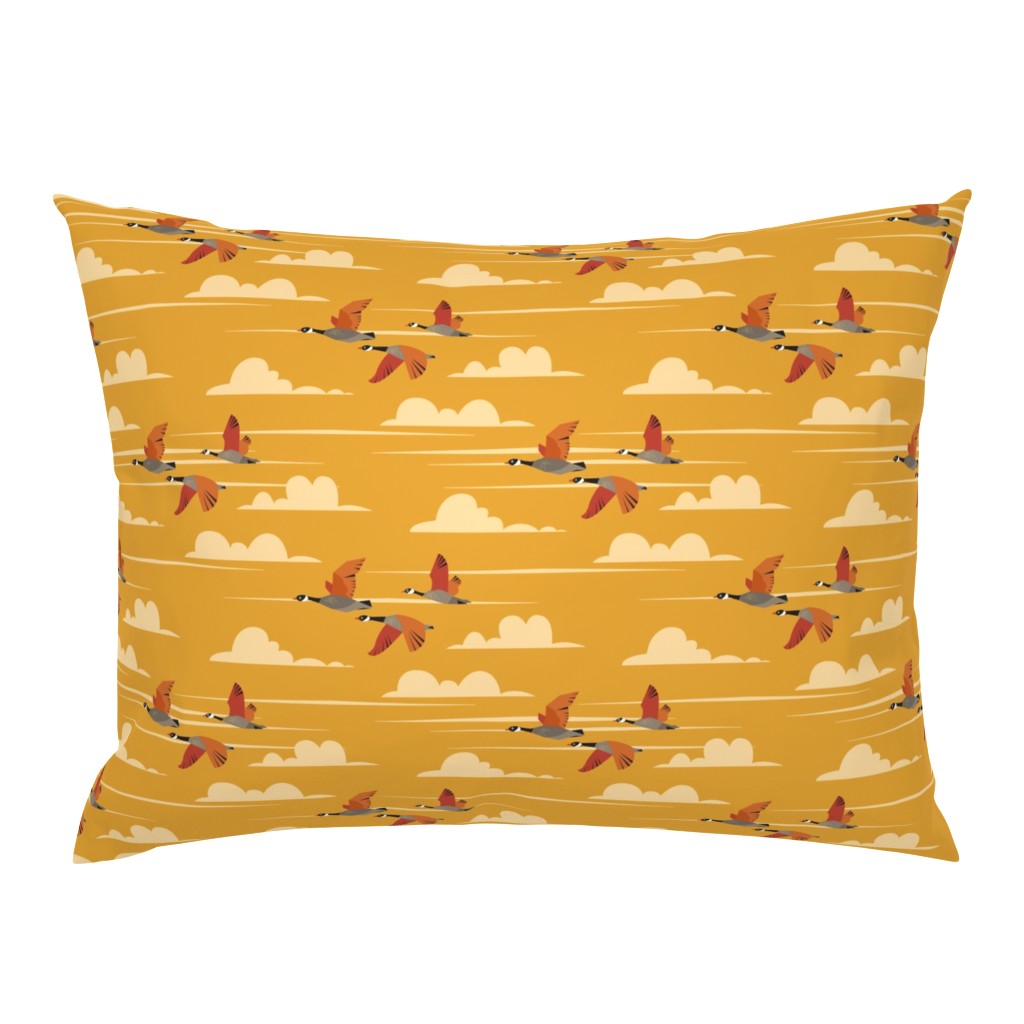 GAGGLE OF GEESE - VINTAGE ORANGE BACKGROUND