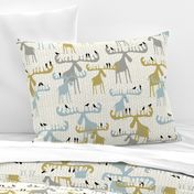 extra large Canadian forest- deer- moose- woodland- little birds- khaki- light blue- white