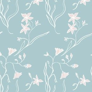 Tiny vintage floral, Drawing in white and rose on vintage blue