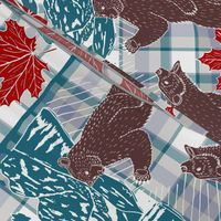 Canadian Grizzly Bear Linocut Tartan, 18 inch