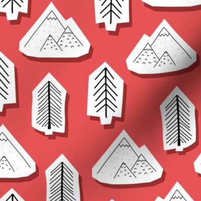 Mountain And Tree Stickers Red
