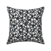 Little daisies and leaves summer garden minimal Scandinavian blossom charcoal black white