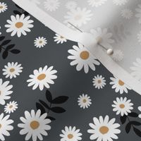 Little daisies and leaves summer garden minimal Scandinavian blossom charcoal black white