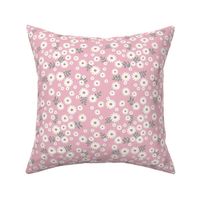 Little daisies and leaves summer garden minimal Scandinavian blossom pink white green yellow