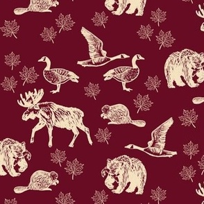 Wild & Free - Canadian Wildlife on Burgundy Red