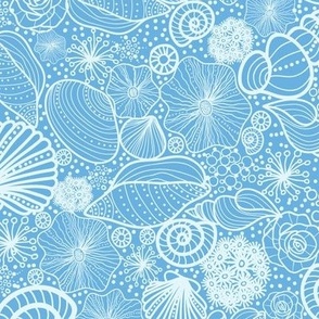 Blue Pastel Seashells - small repeat pattern