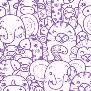 Cute wild animals on purple repeat pattern
