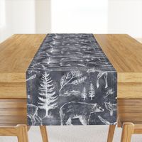 Canadian Wildlife Chalk on Dark Slate Blue, Bears, Moose, Pine Trees, Rustic Outdoors Western Cabin