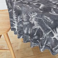 Canadian Wildlife Chalk on Dark Slate Blue, Bears, Moose, Pine Trees, Rustic Outdoors Western Cabin