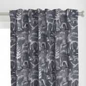 Canadian Wildlife Chalk on Dark Slate Blue, Bears, Moose, Pine Trees, Rustic Outdoors Western Cabin