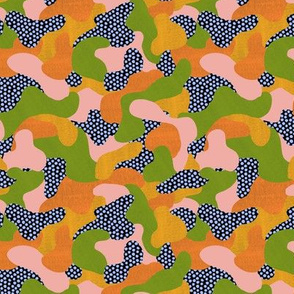 Art Camo with spots in green, pink and orange